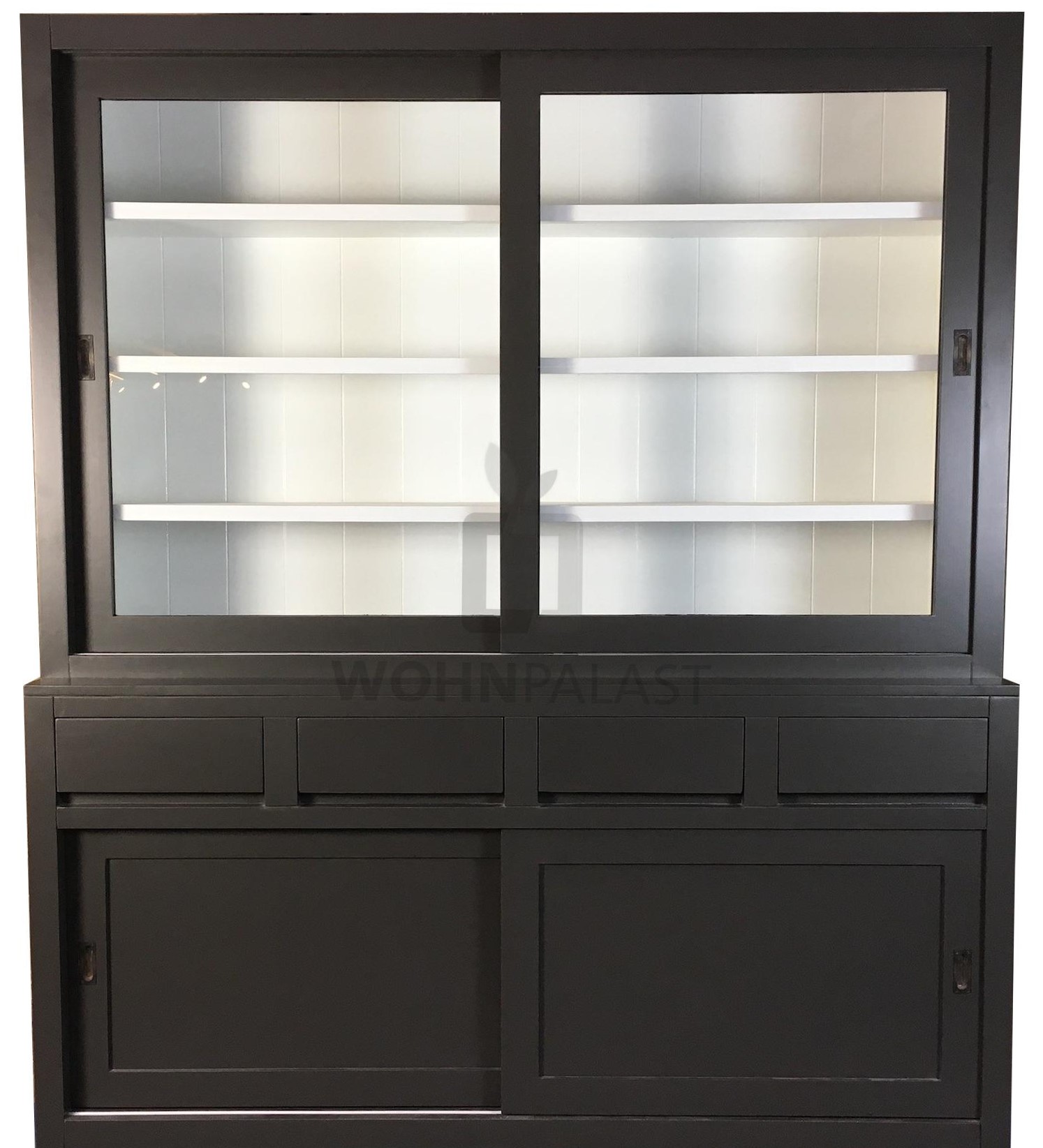 Vitrinen Schrank Living 200cm in schwarz mit Schubladen