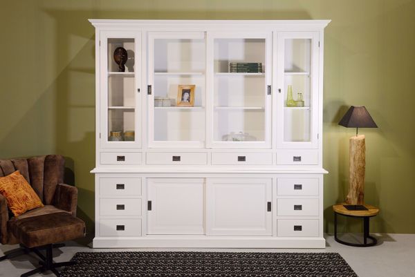 Vitrinen Schrank Lucas 230cm weiß - Landhaus Buffet Schrank