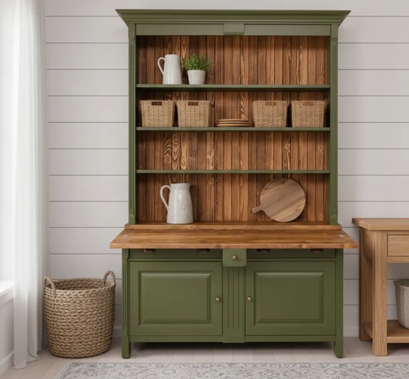 Bücherregal mit klappbarer Arbeitsplatte – Kiefernholz, Unikat