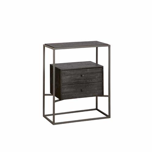 Cascia Beistelltisch mit 2 Schubladen 75 cm aus Teakholz in schwarz