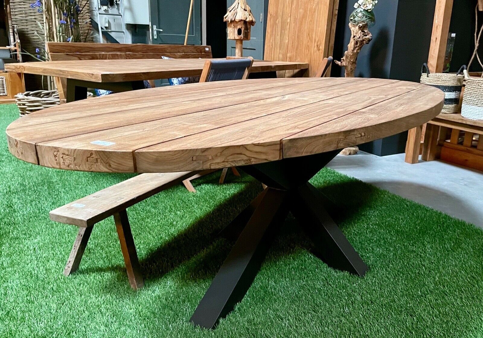 Ovaler Gartentisch Teak - Outdoor Tisch Massivholz 5cm Platte & Alugestell