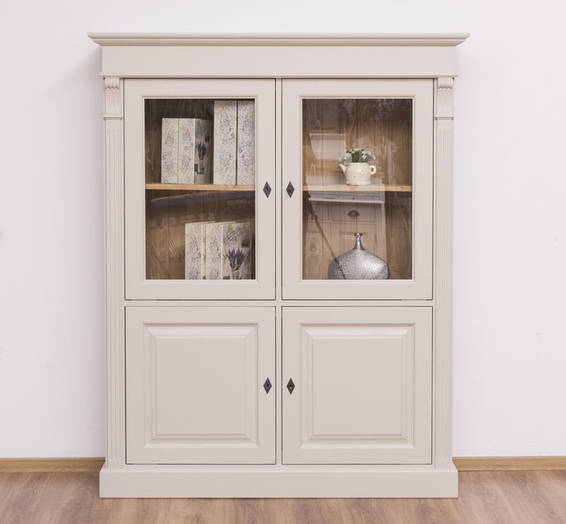 Vielseitige Vitrine 130 cm breit mit 4 Türen - Landhaus Vitrine