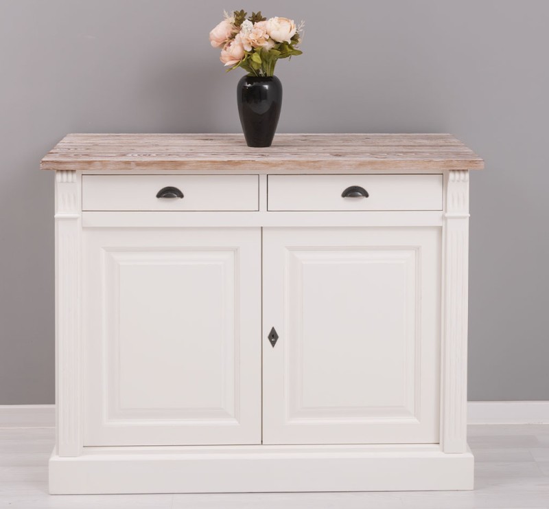 Landhaus Kommode mit 2 Schubladen und 2 Türen - Massivholz