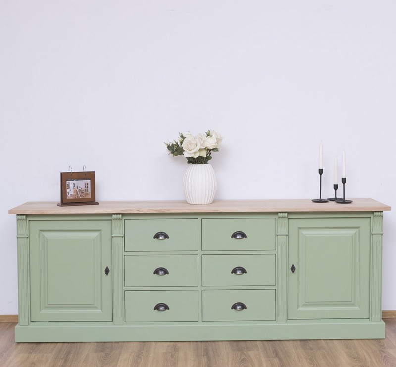 Landhaus Sideboard 6 Schubladen und 2 Türen - Anrichte Massivholz