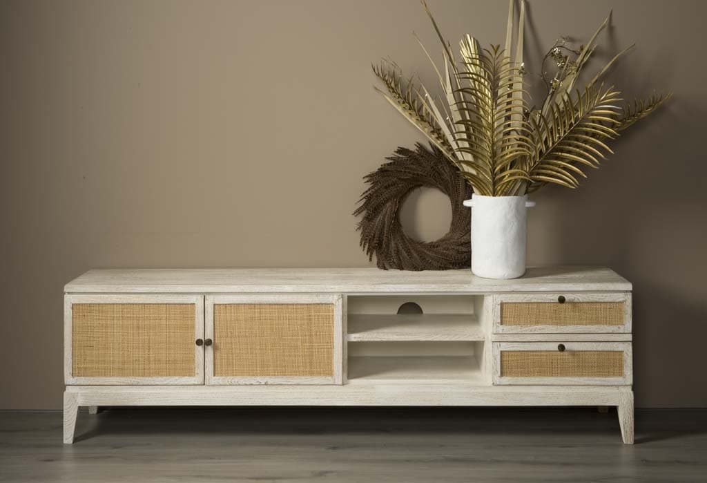 Vincenza TV Anrichte aus Mango Holz Weiß 200 cm