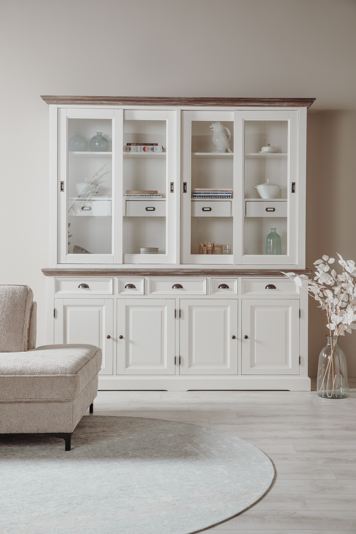 Landhaus Vitrinen Schrank FLEUR - SCHRANK 204 cm