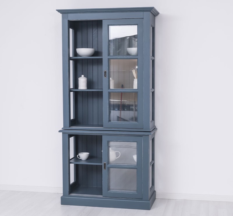 Küchenschrank mit Glasschiebetüren Massivholz Vitrine Landhaus