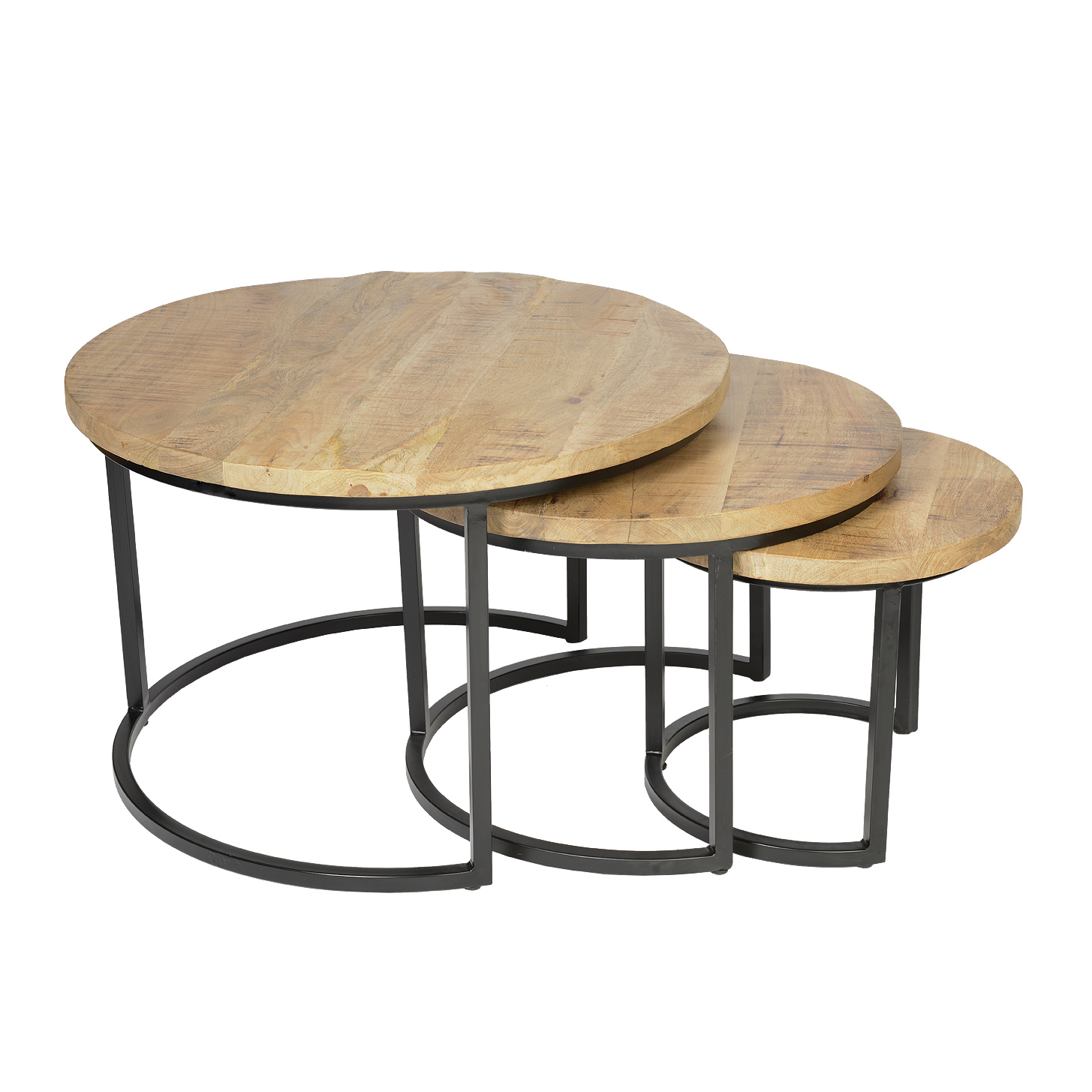 Couchtisch 3er Set Luxemburg aus Mango Holz Metallgestell Beistelltisch Rund Tisch