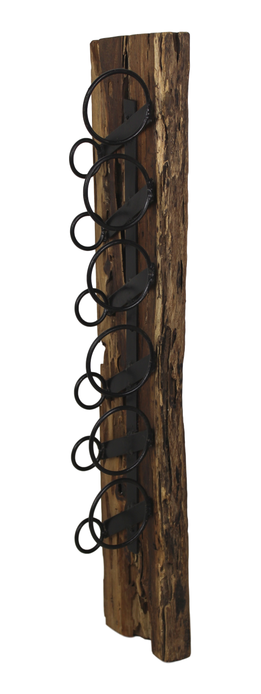 Weinregal aus alten Bahnbohlen für 6 Flaschen