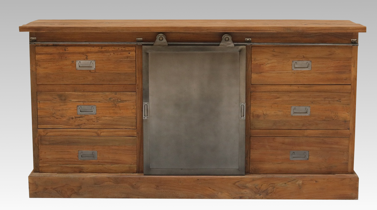 Sideboard mit Metalltüren Teak Massivholz 180cm