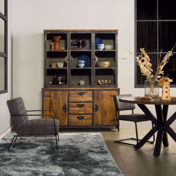 Basto Vitrinen Schrank 160 cm 3 Glastüren 3 Schubladen