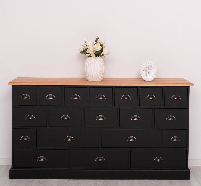 Apothekerschrank mit Eichenplatte –180 cm breit, 19 Schubladen Kommode Landhaus