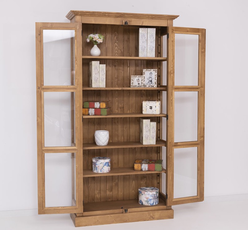 Landhaus - Massiv - Glas - Vitrine mit verstellbaren Regalböden und seitlichen Glasscheiben 110 cm