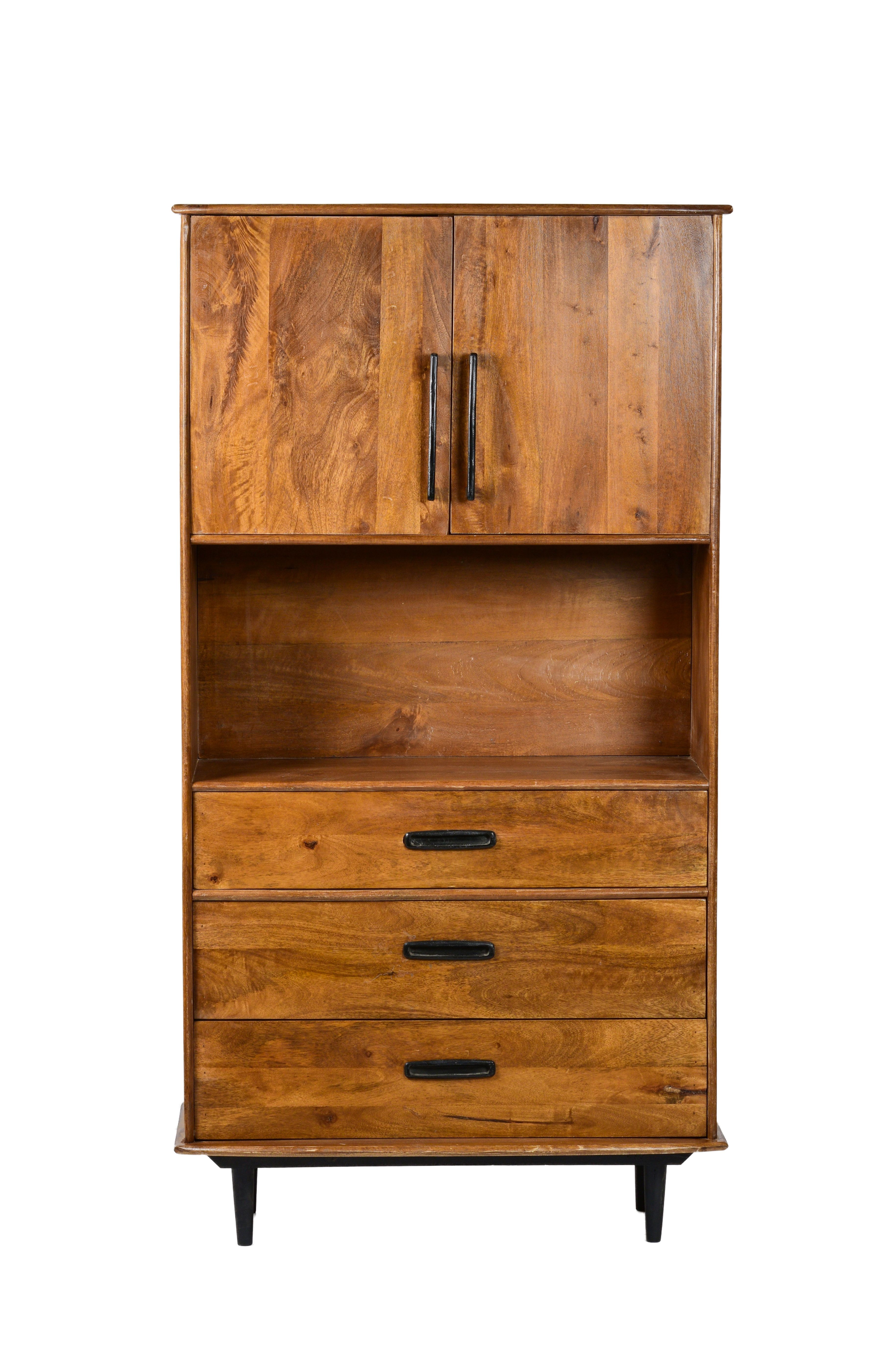 Elias Schrank  2 Türen 3 Schubladen Mango Holz Aufbewahrungsschrank Retro