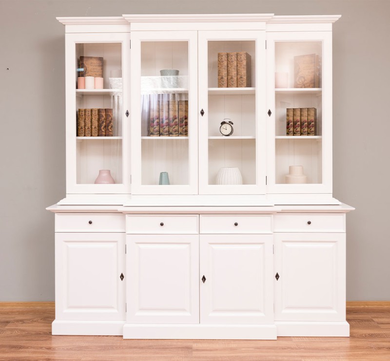 Küchen Vitrine mit je 4 Schubladen, geschlossenen Türen und Glastüren - Landhaus Vitrine Glasvitrine