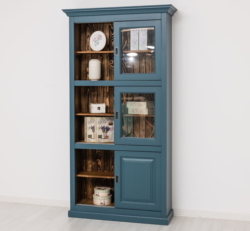 Küchenschrank mit Glasschiebetüren Landhaus Vitrine 6 Türen