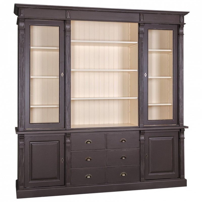 Französischer Bücher Schrank - Landhaus Schrank braun-beige