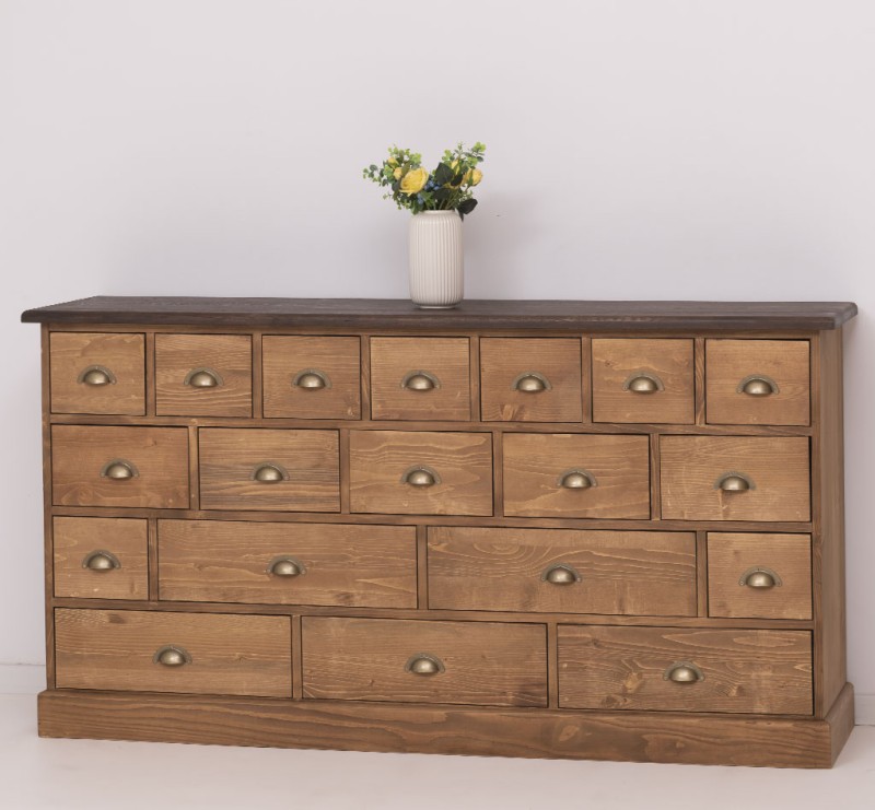 Apothekerschrank mit Eichenplatte –180 cm breit, 19 Schubladen Kommode Landhaus